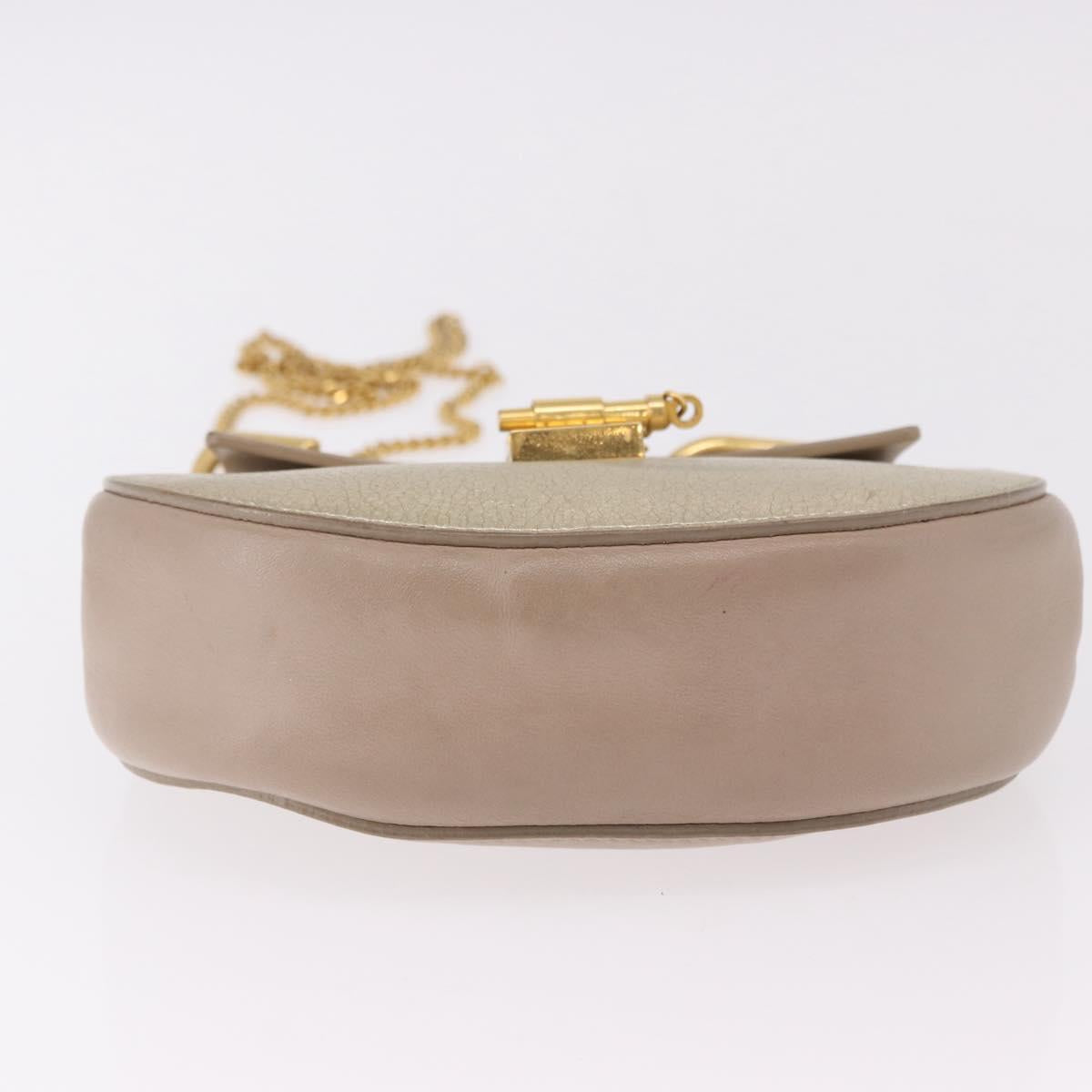 Chloe Drew Chain Shoulder Bag Leather Beige Gold Auth BA14348
