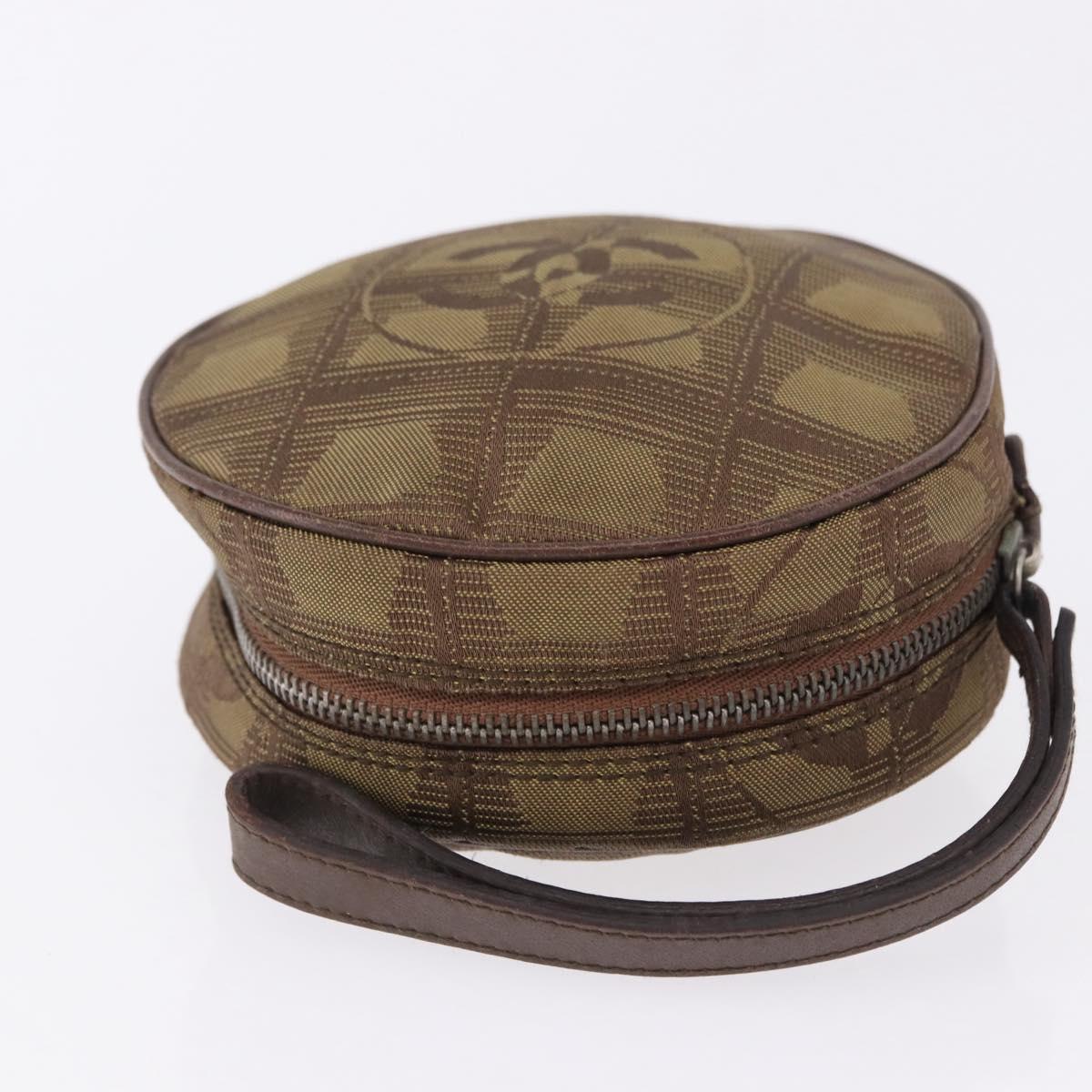 CHANEL New Travel Line Pouch Nylon Khaki CC Auth BA14351A