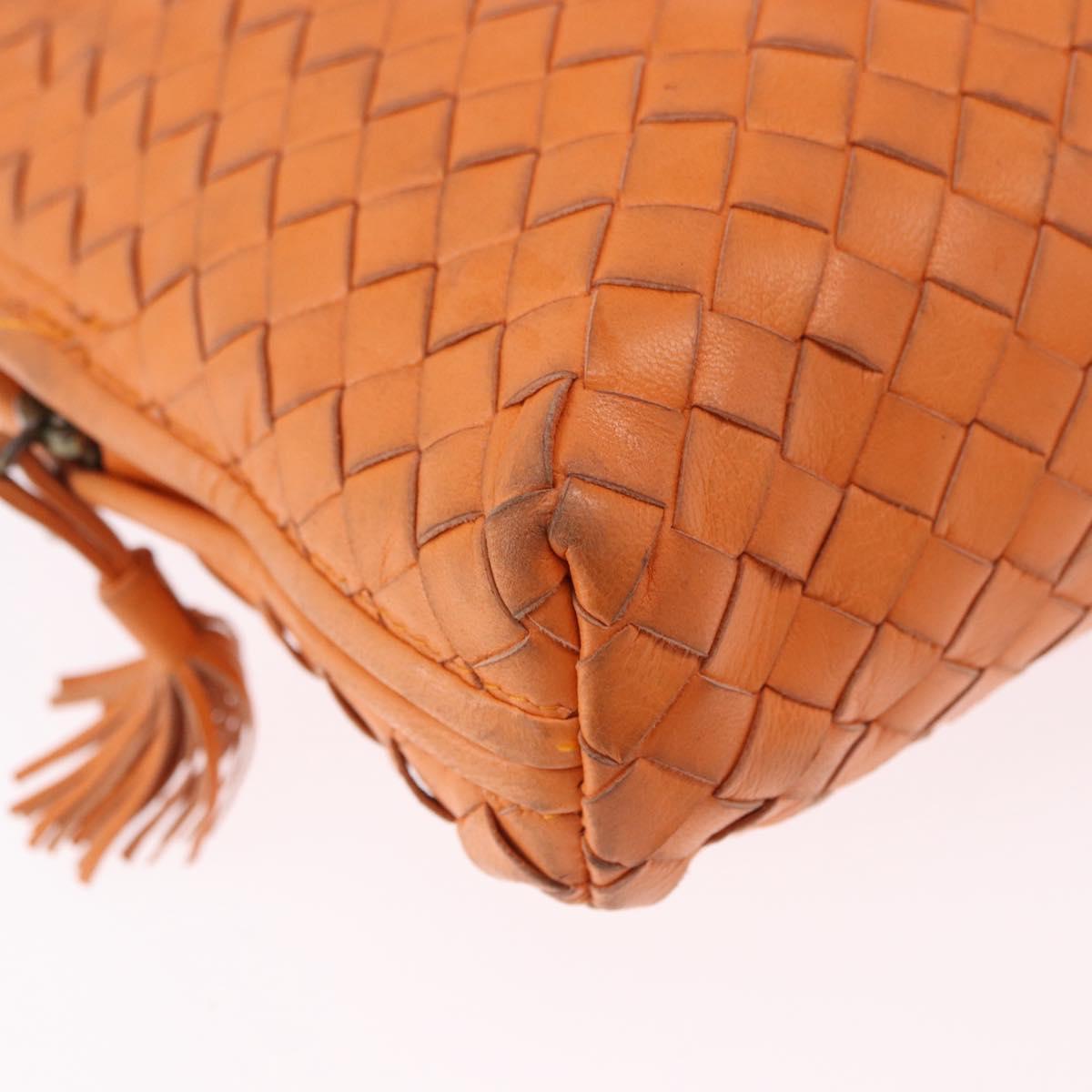 BOTTEGA VENETA INTRECCIATO Shoulder Bag Leather Orange Gold Auth BA14353