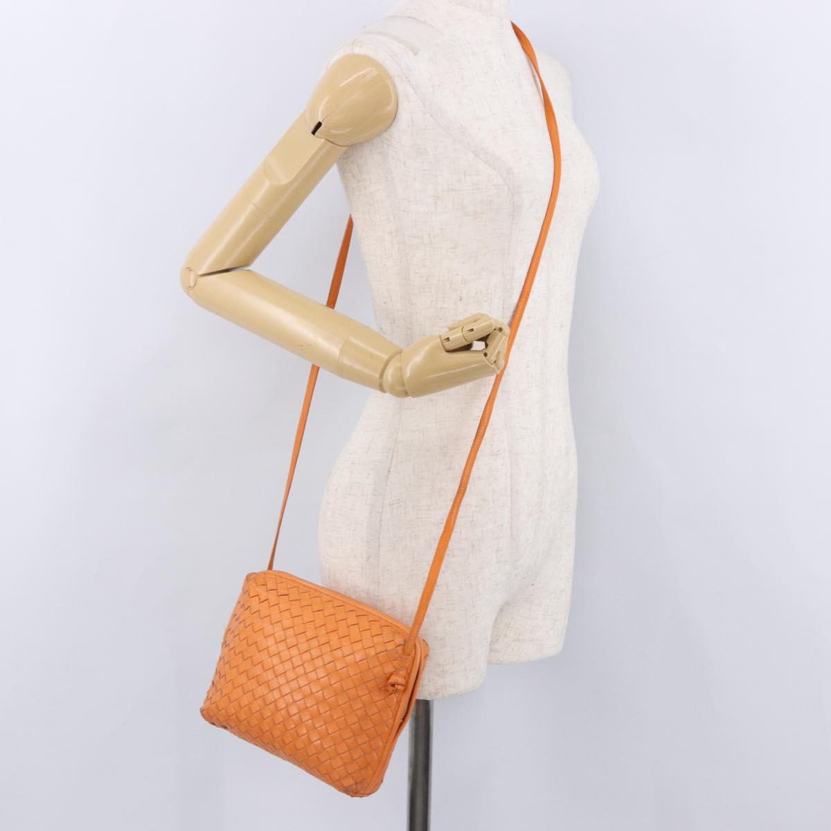BOTTEGA VENETA INTRECCIATO Shoulder Bag Leather Orange Gold Auth BA14353