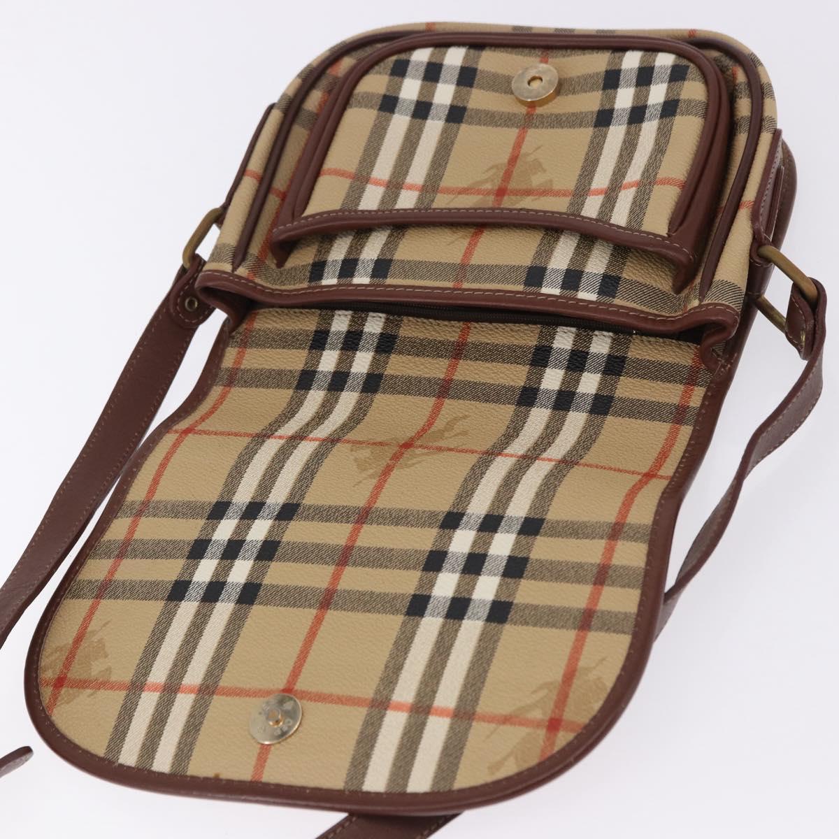 Burberrys Nova Check Shoulder Bag PVC Beige Gold Auth BA14355