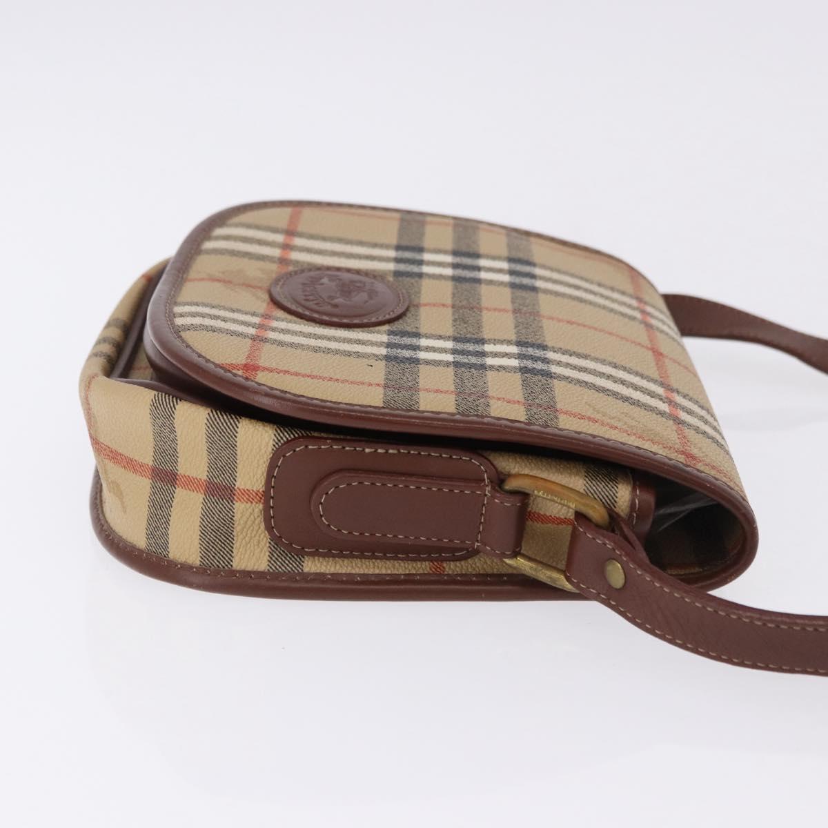 Burberrys Nova Check Shoulder Bag PVC Beige Gold Auth BA14355