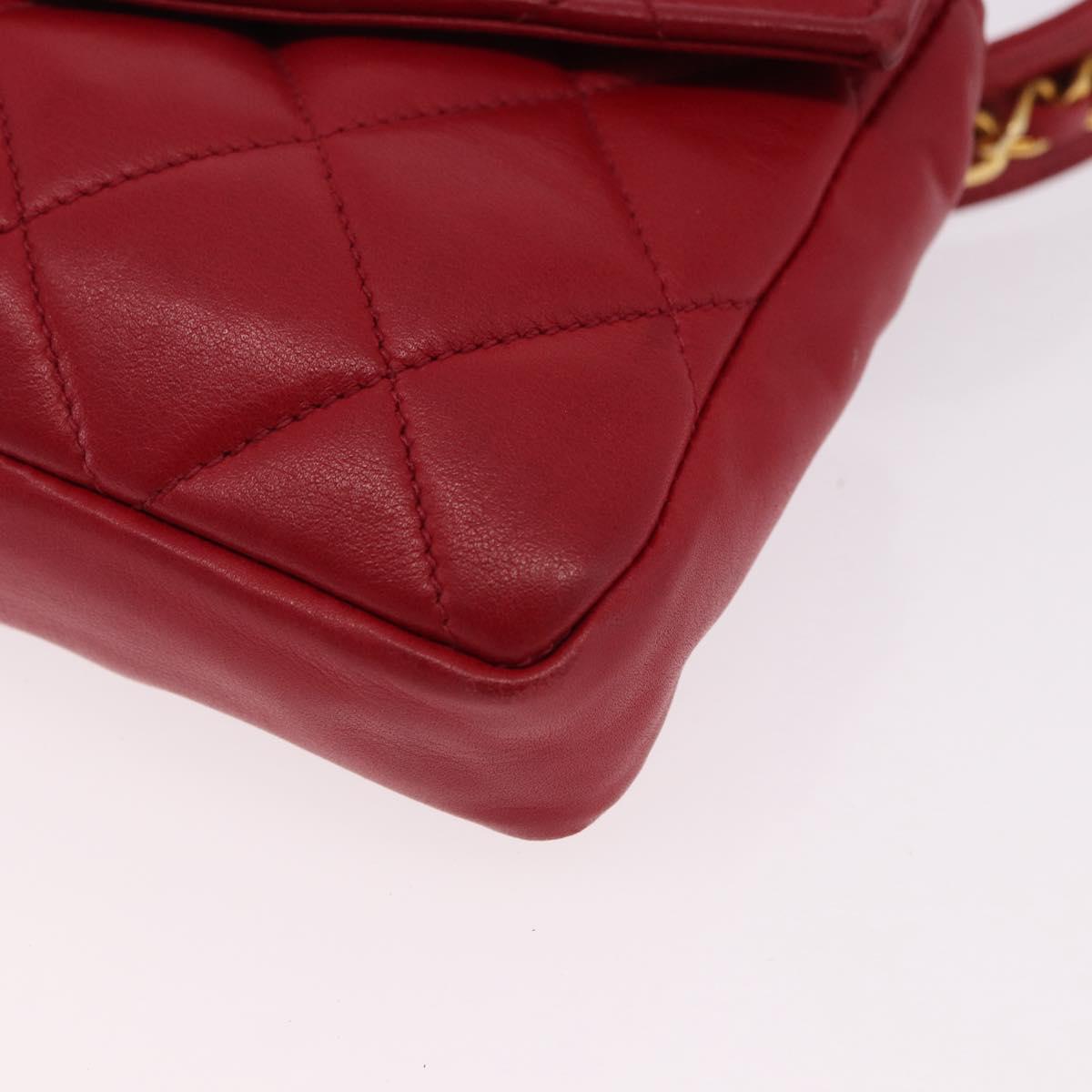 CHANEL Matelasse Waist bag Lamb Skin Red Gold CC Auth BA14358