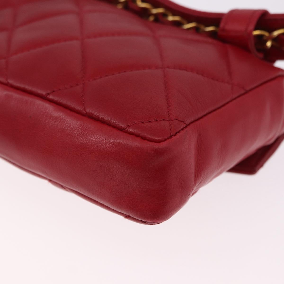 CHANEL Matelasse Waist bag Lamb Skin Red Gold CC Auth BA14358