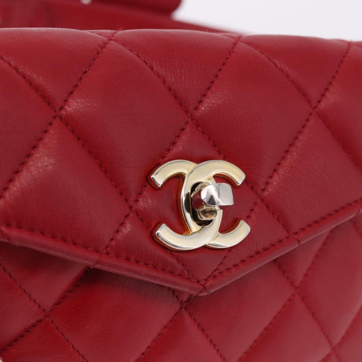 CHANEL Matelasse Waist bag Lamb Skin Red Gold CC Auth BA14358