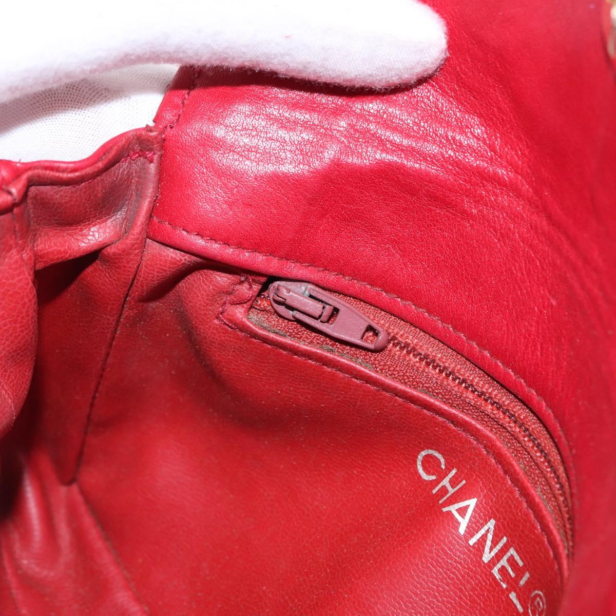CHANEL Matelasse Waist bag Lamb Skin Red Gold CC Auth BA14358