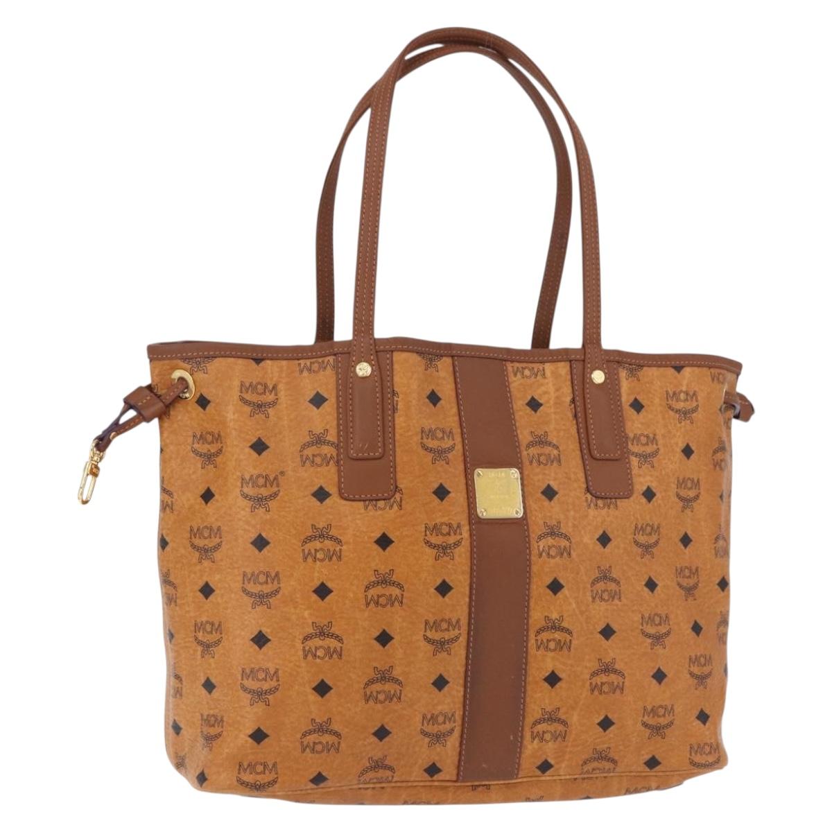 MCM Vicetos Logogram Tote Bag PVC Leather Brown Gold Auth BA14361