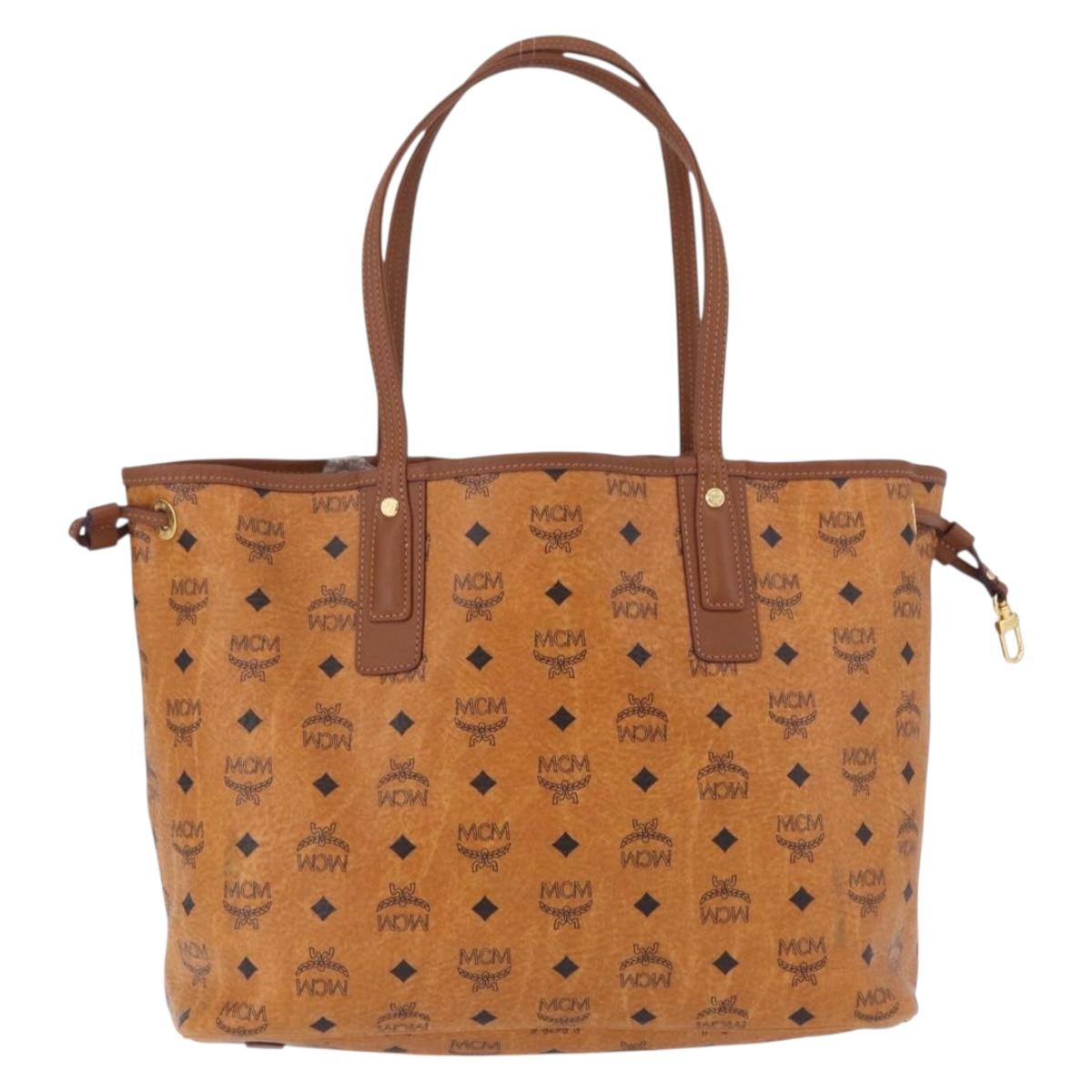 MCM Vicetos Logogram Tote Bag PVC Leather Brown Gold Auth BA14361