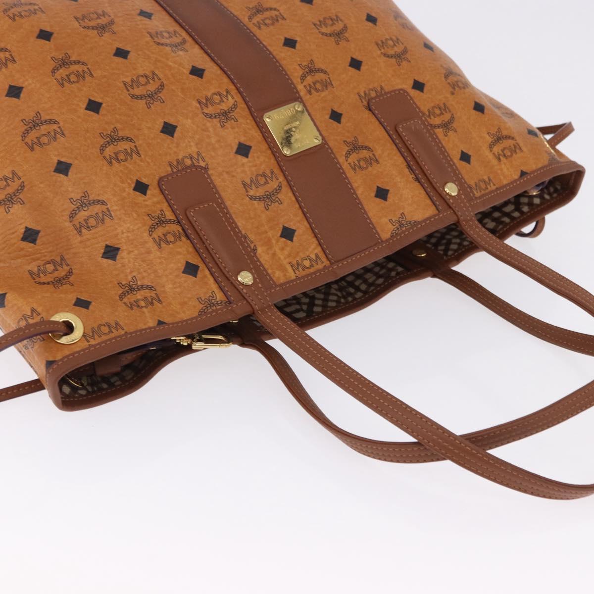 MCM Vicetos Logogram Tote Bag PVC Leather Brown Gold Auth BA14361