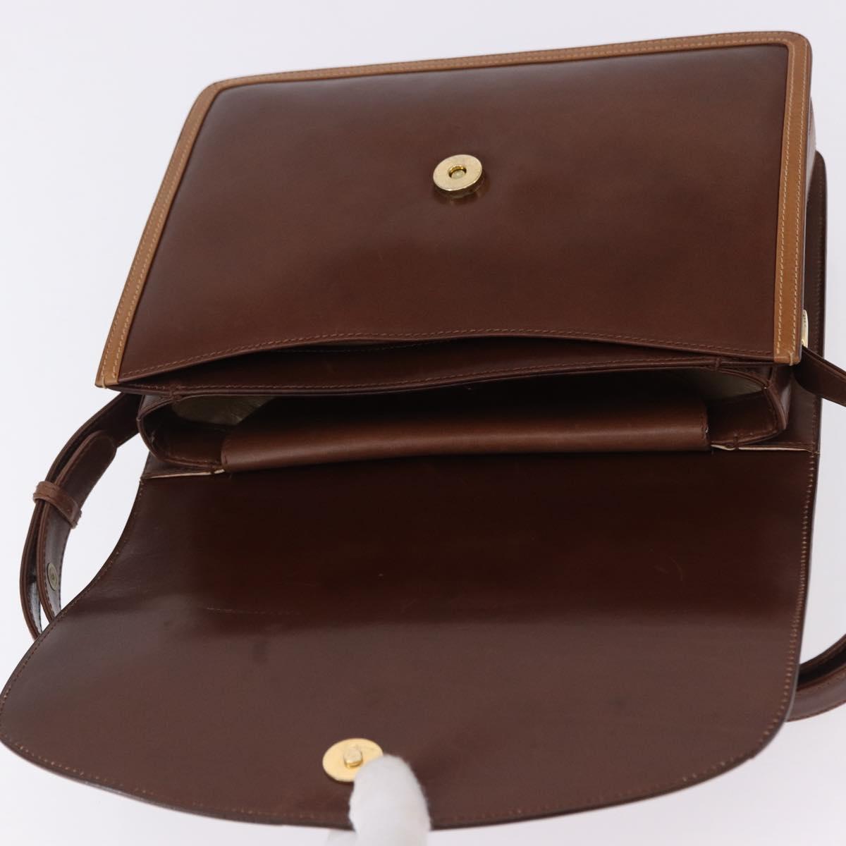 GUCCI Shoulder Bag Leather Brown Gold Auth BA14363A