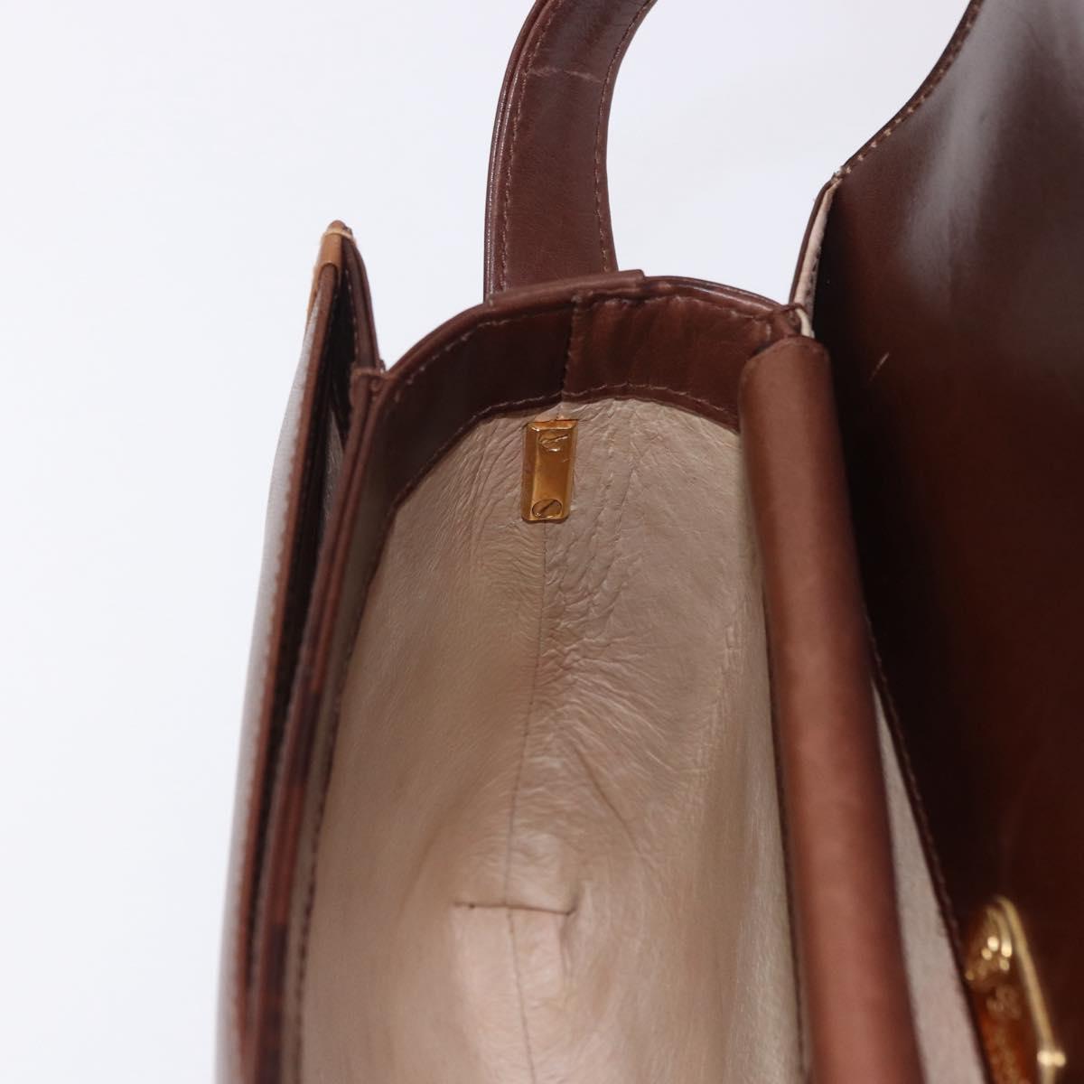 GUCCI Shoulder Bag Leather Brown Gold Auth BA14363A