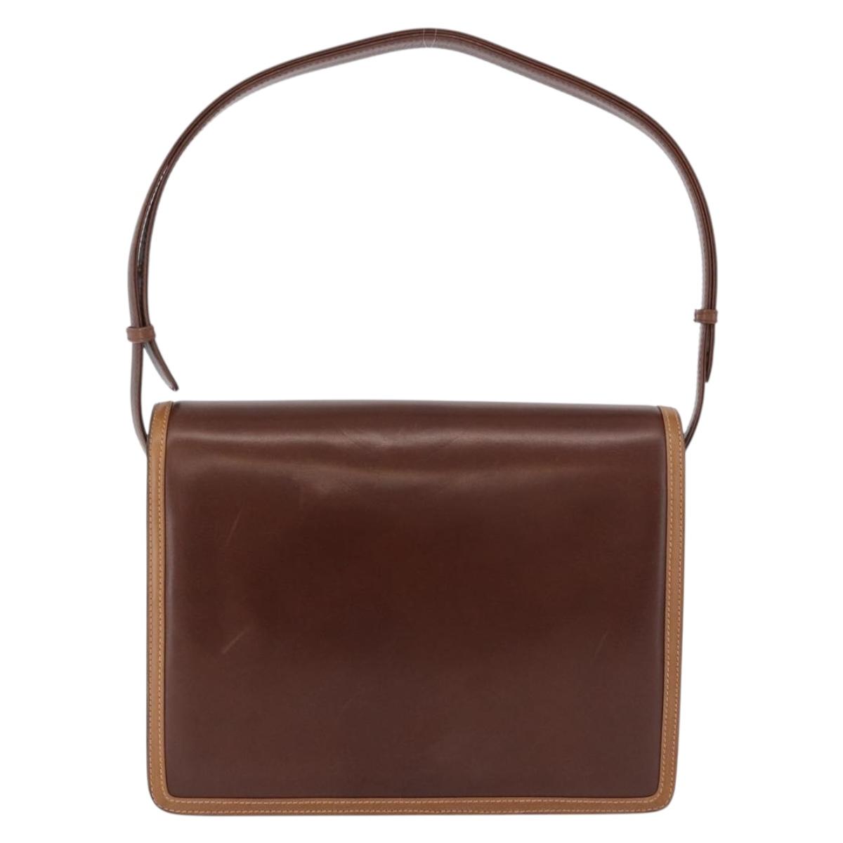 GUCCI Shoulder Bag Leather Brown Gold Auth BA14363A