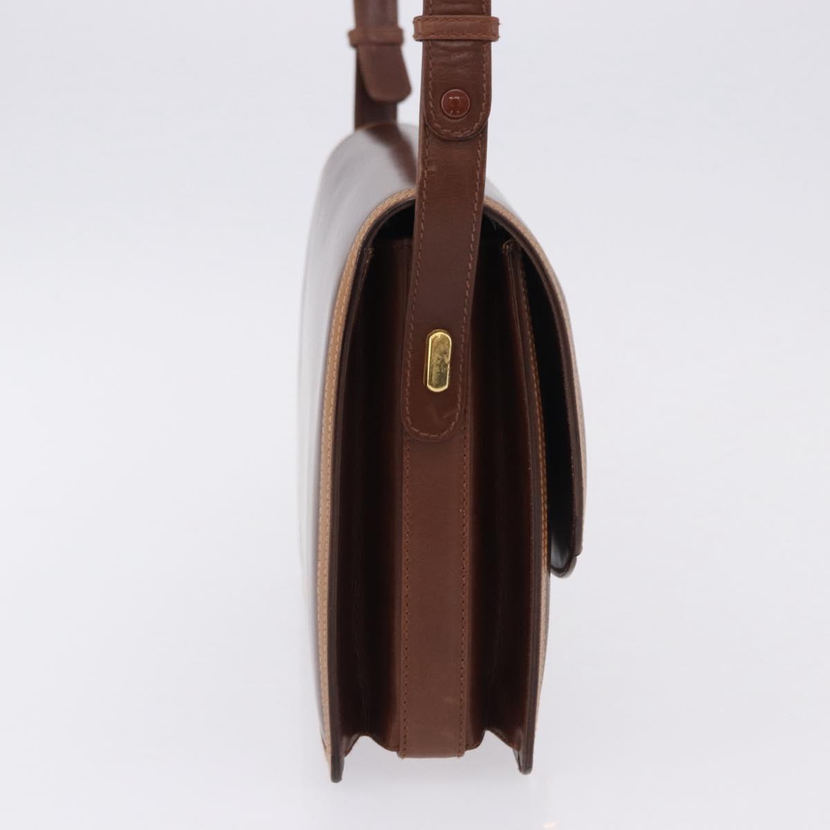 GUCCI Shoulder Bag Leather Brown Gold Auth BA14363A