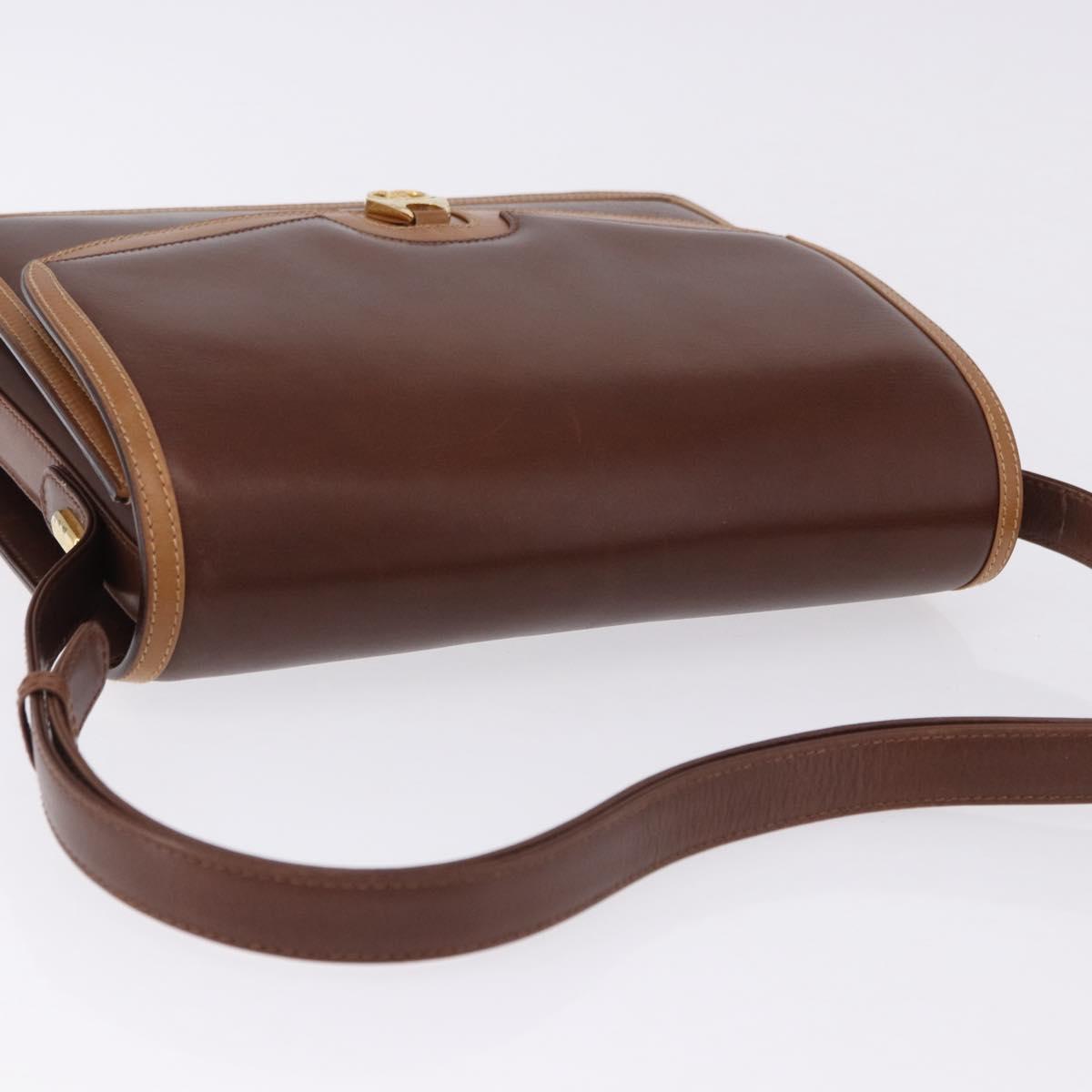 GUCCI Shoulder Bag Leather Brown Gold Auth BA14363A