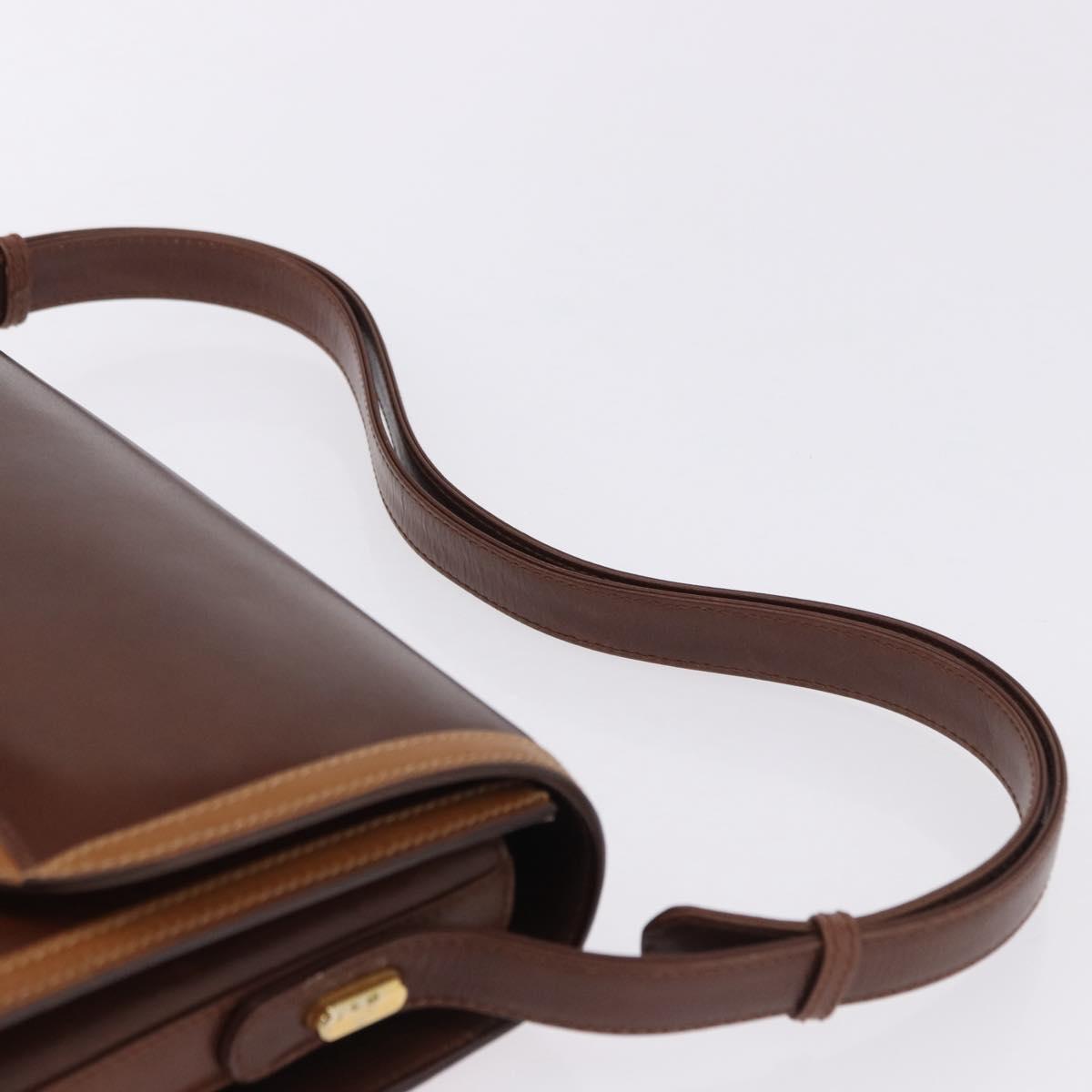 GUCCI Shoulder Bag Leather Brown Gold Auth BA14363A