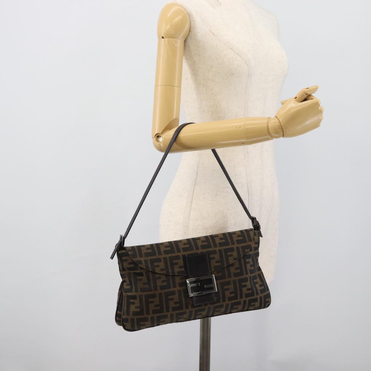 FENDI Zucca Canvas Mamma Baguette Shoulder Bag Brown Black Auth BA14364SAV