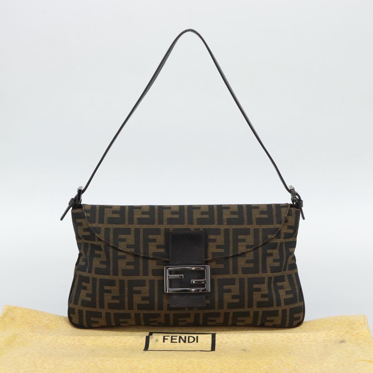 FENDI Zucca Canvas Mamma Baguette Shoulder Bag Brown Black Auth BA14364SAV