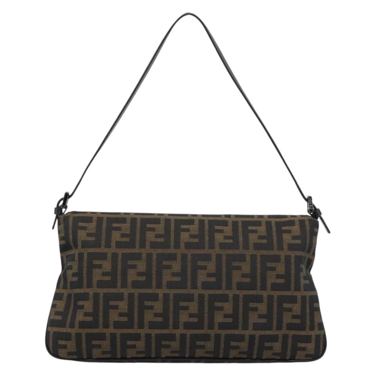 FENDI Zucca Canvas Mamma Baguette Shoulder Bag Brown Black Auth BA14364SAV