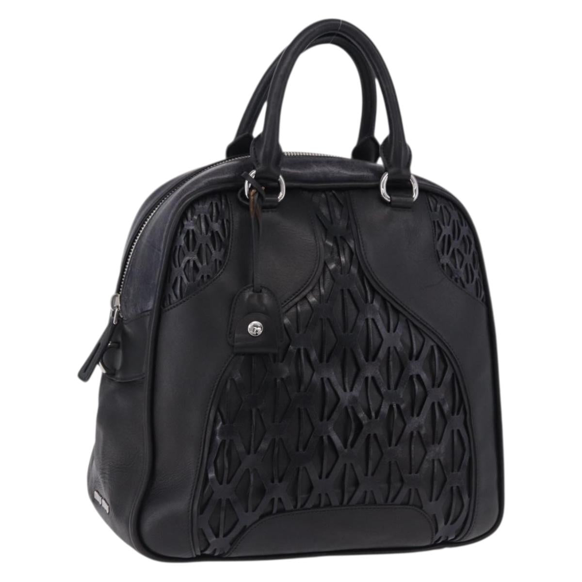 Miu Miu Hand Bag Leather Navy Silver Auth BA14365A