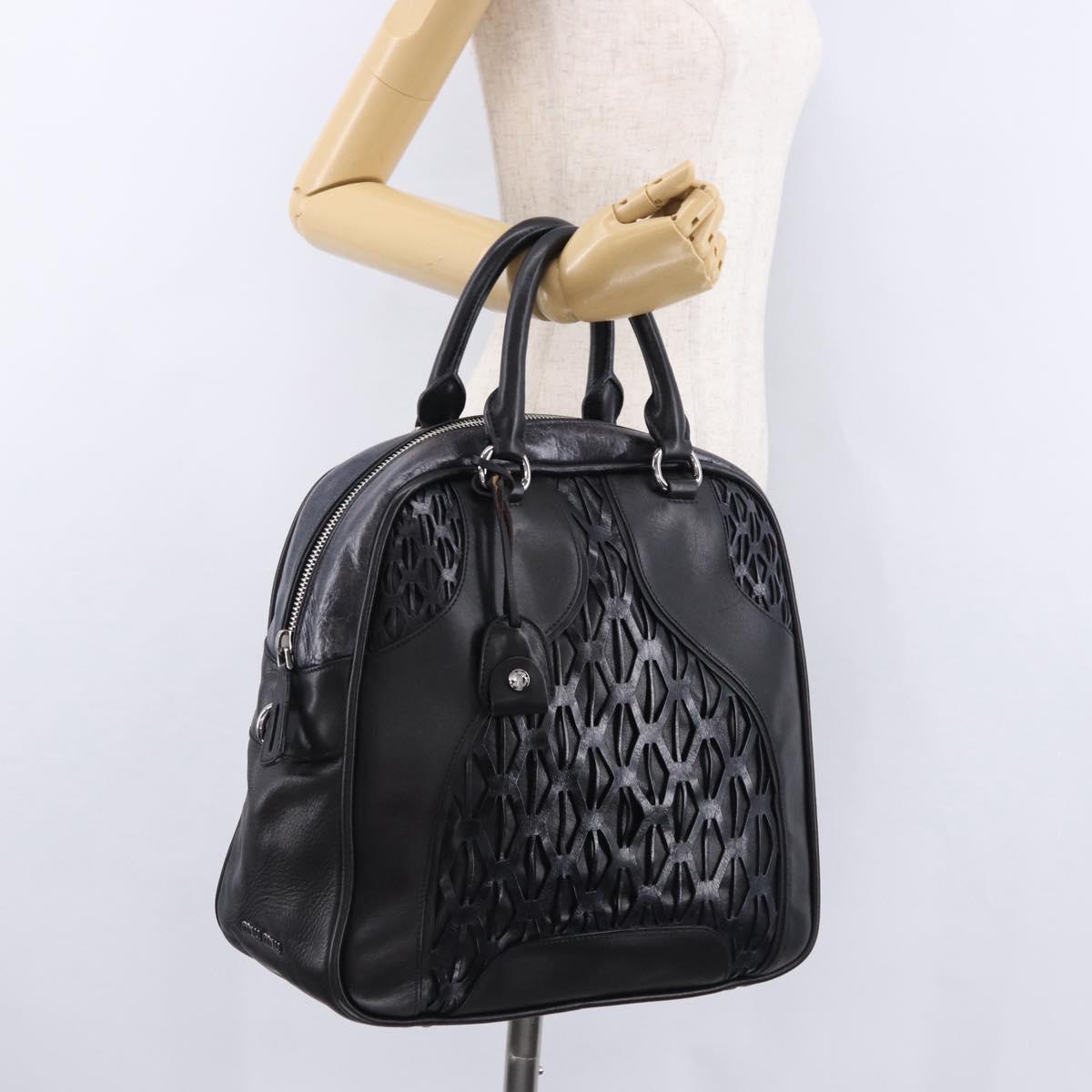 Miu Miu Hand Bag Leather Navy Silver Auth BA14365A