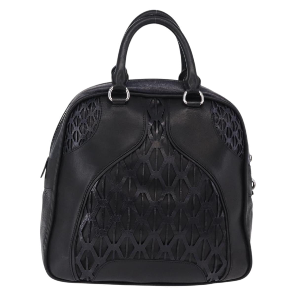 Miu Miu Hand Bag Leather Navy Silver Auth BA14365A