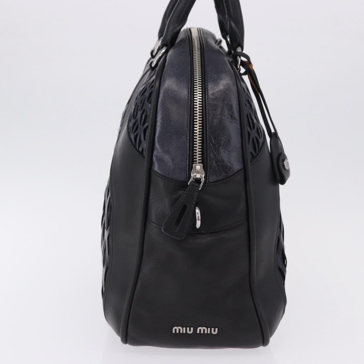 Miu Miu Hand Bag Leather Navy Silver Auth BA14365A