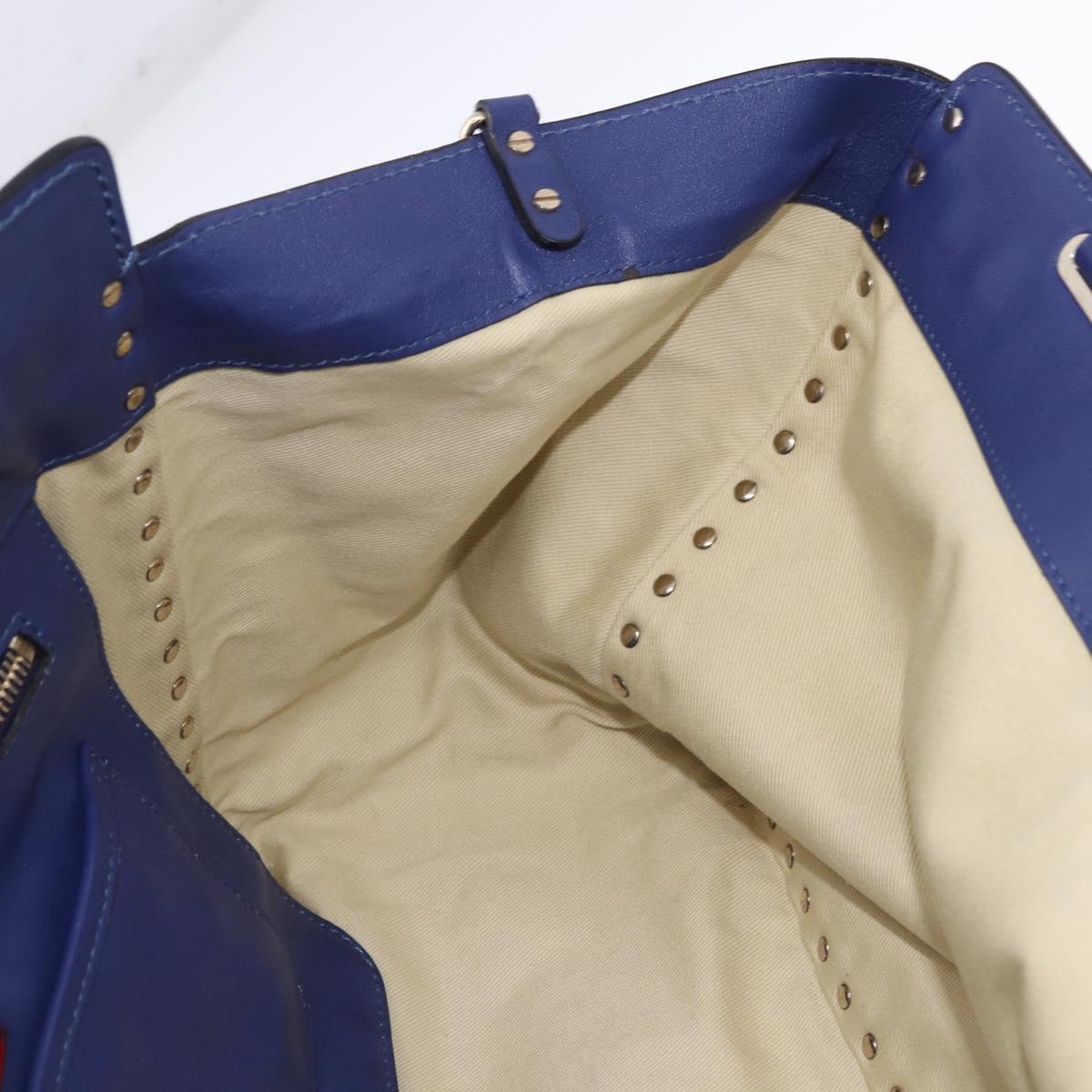 VALENTINO Rock Studs Hand Bag Leather 2way Blue Gold Auth BA14368