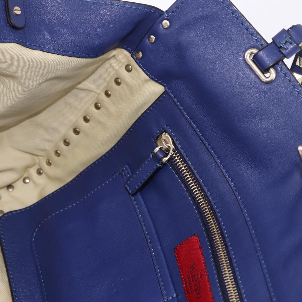 VALENTINO Rock Studs Hand Bag Leather 2way Blue Gold Auth BA14368