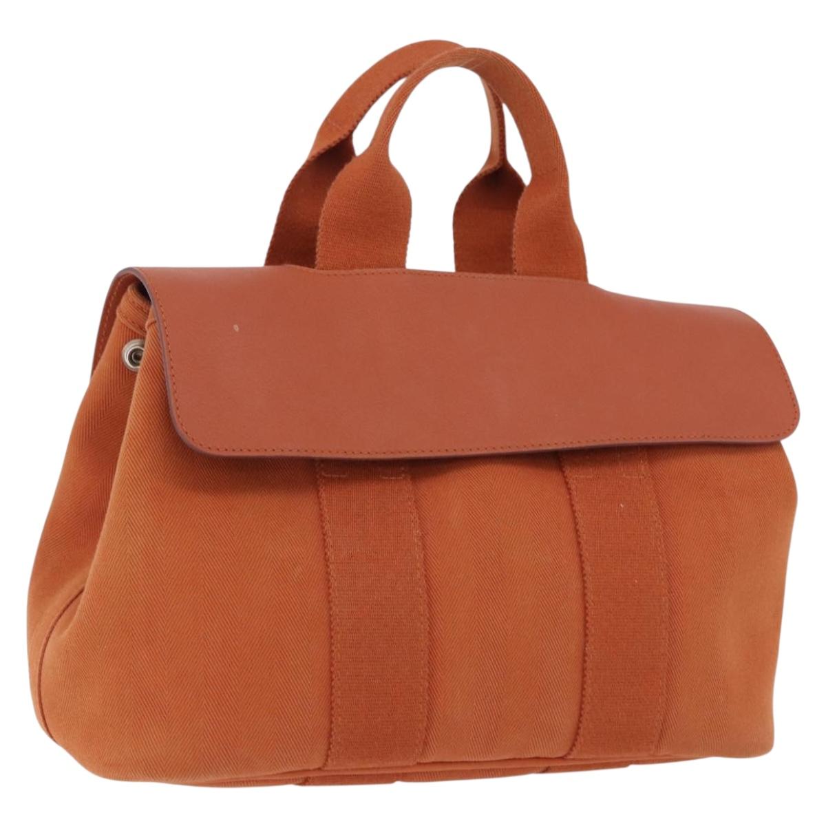 HERMES Valparaiso PM Hand Bag Canvas Leather Orange Silver Auth BA14369