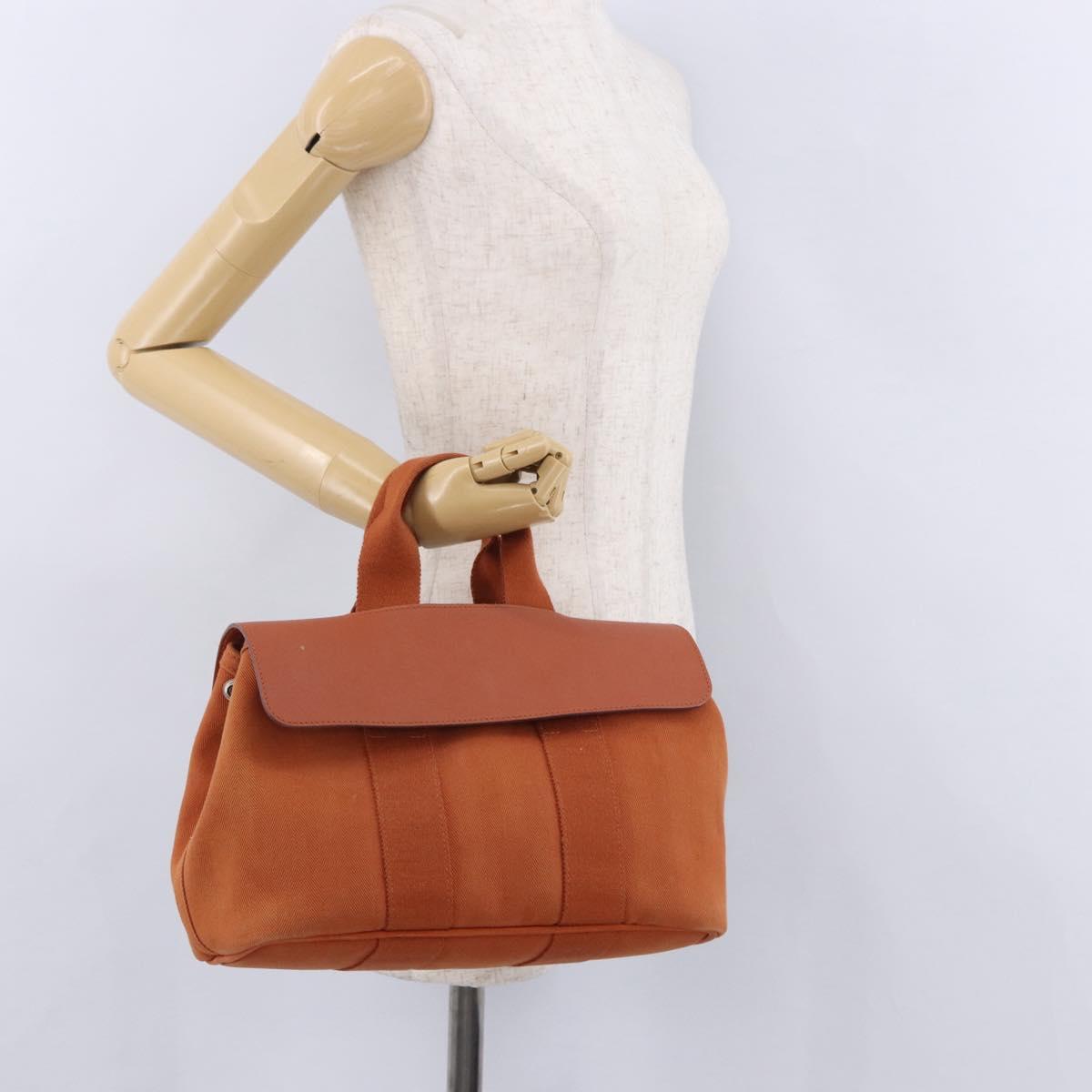 HERMES Valparaiso PM Hand Bag Canvas Leather Orange Silver Auth BA14369