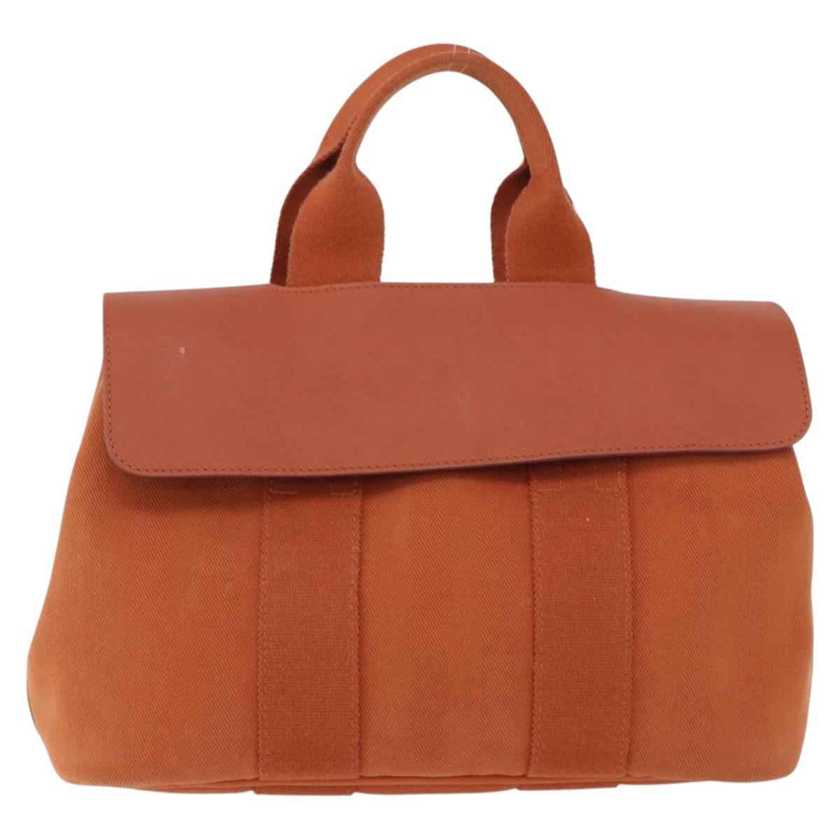 HERMES Valparaiso PM Hand Bag Canvas Leather Orange Silver Auth BA14369
