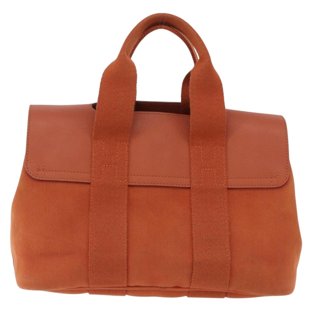 HERMES Valparaiso PM Hand Bag Canvas Leather Orange Silver Auth BA14369