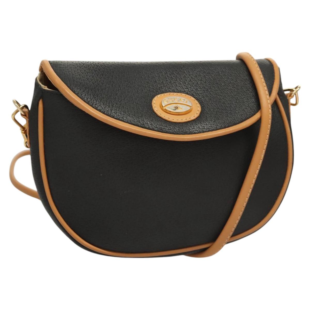 GUCCI Shoulder Bag Leather Black Gold Auth BA1437
