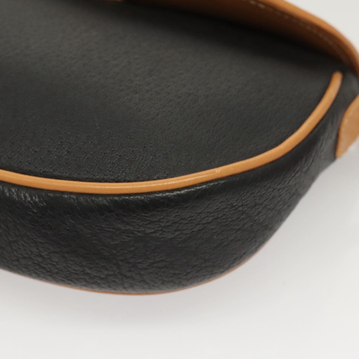 GUCCI Shoulder Bag Leather Black Gold Auth BA1437