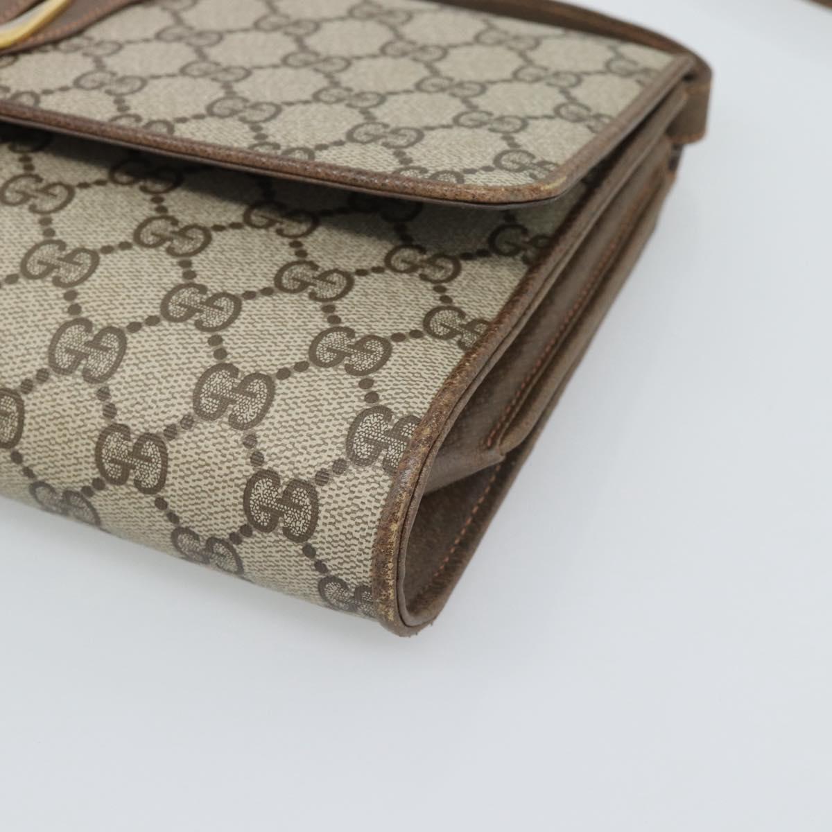GUCCI GG Supreme Shoulder Bag PVC Beige Gold Auth BA14372