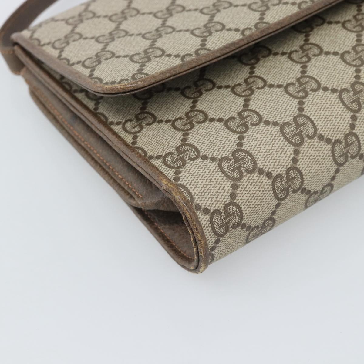 GUCCI GG Supreme Shoulder Bag PVC Beige Gold Auth BA14372