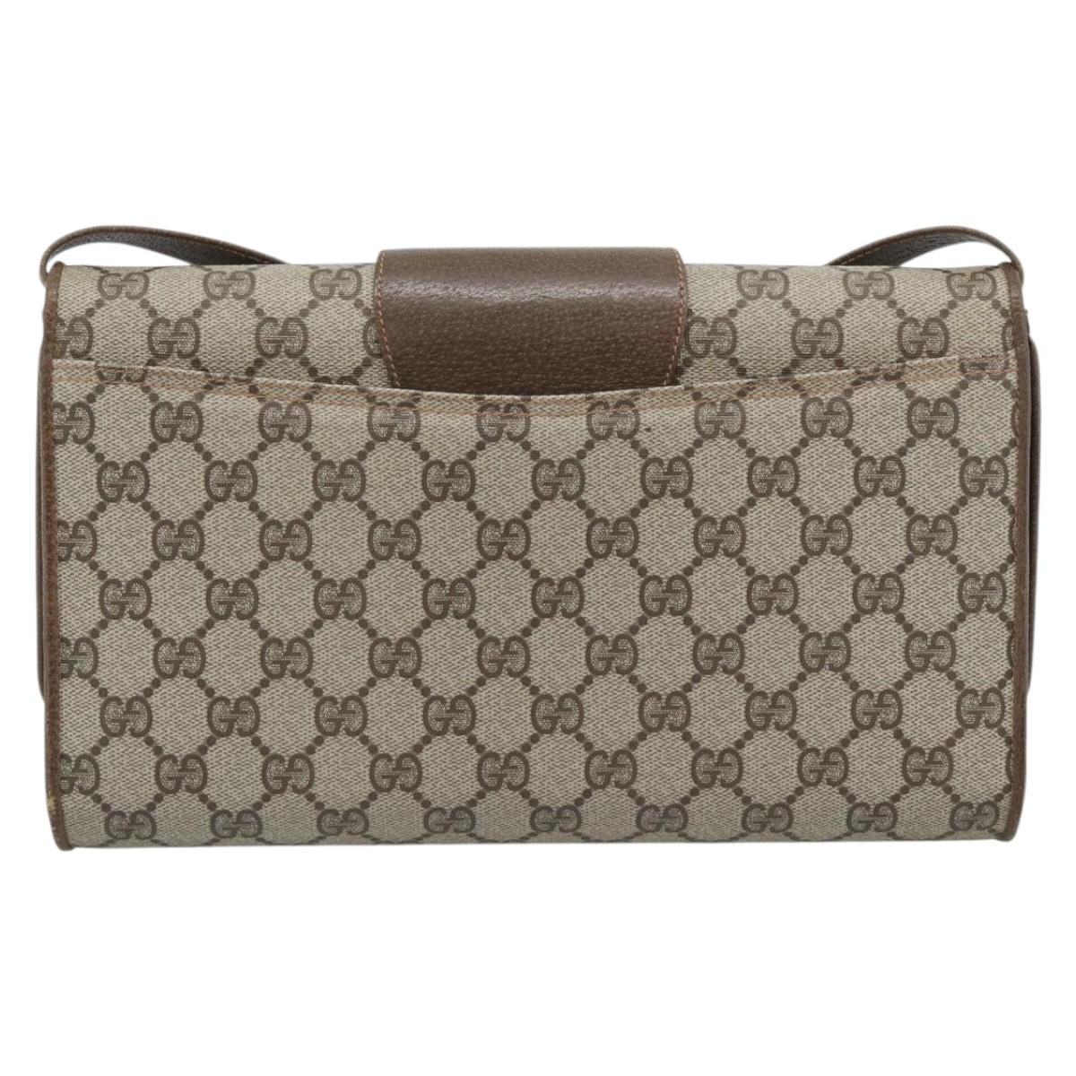 GUCCI GG Supreme Shoulder Bag PVC Beige Gold Auth BA14372