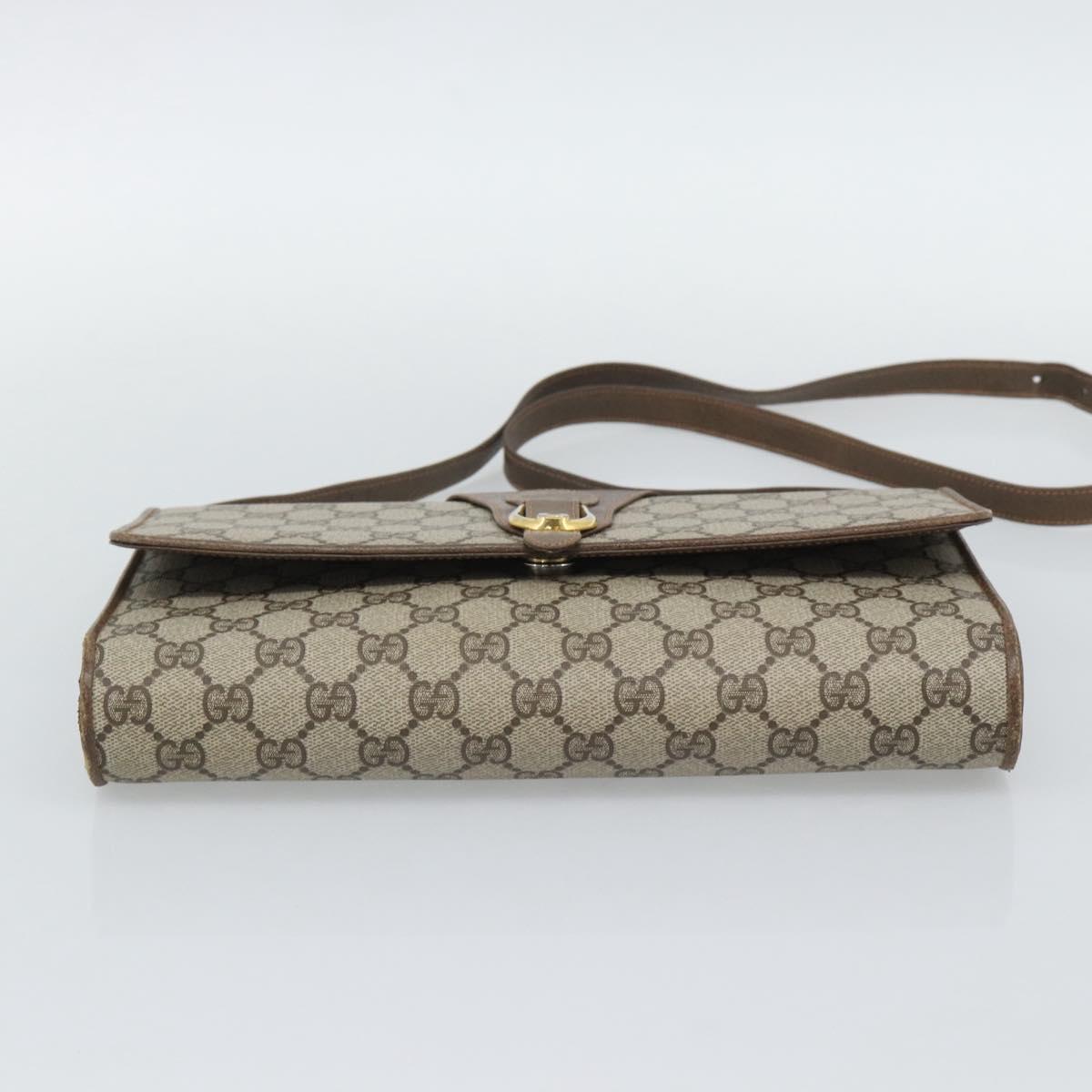 GUCCI GG Supreme Shoulder Bag PVC Beige Gold Auth BA14372