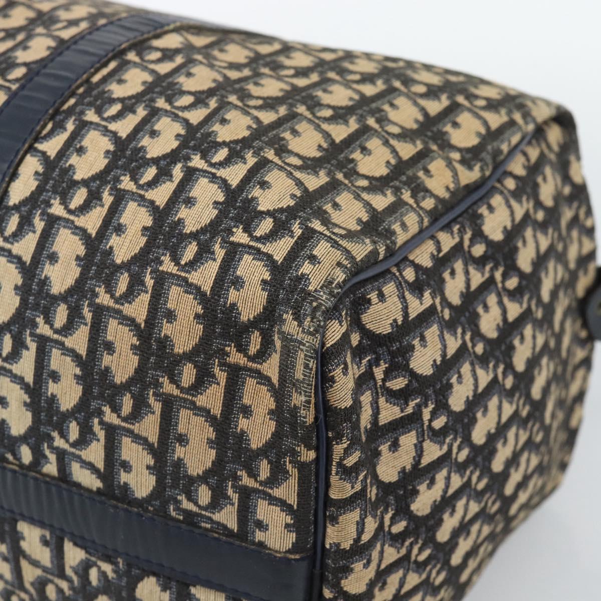Christian Dior Trotter Canvas Boston Bag Navy Silver Auth BA14375