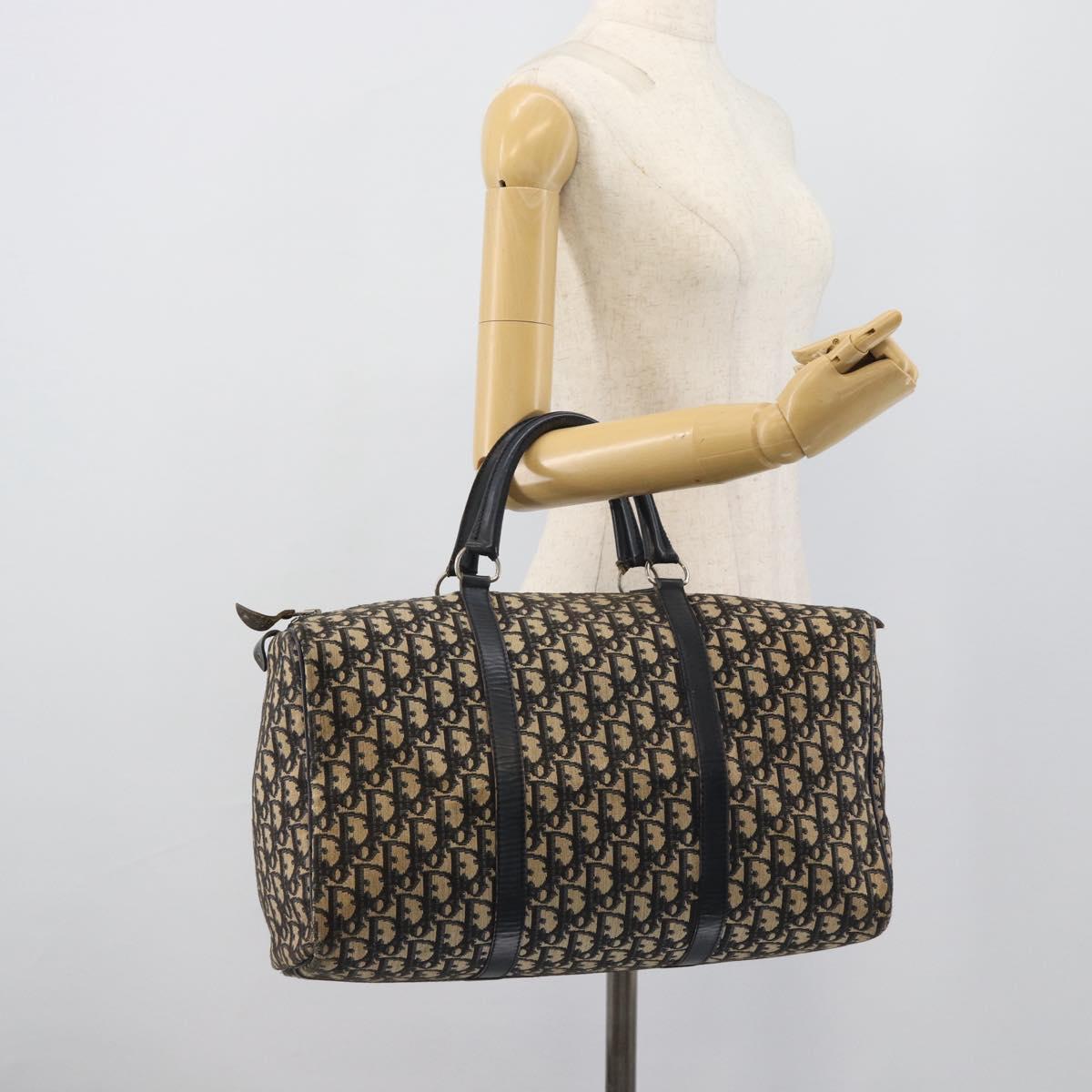 Christian Dior Trotter Canvas Boston Bag Navy Silver Auth BA14375