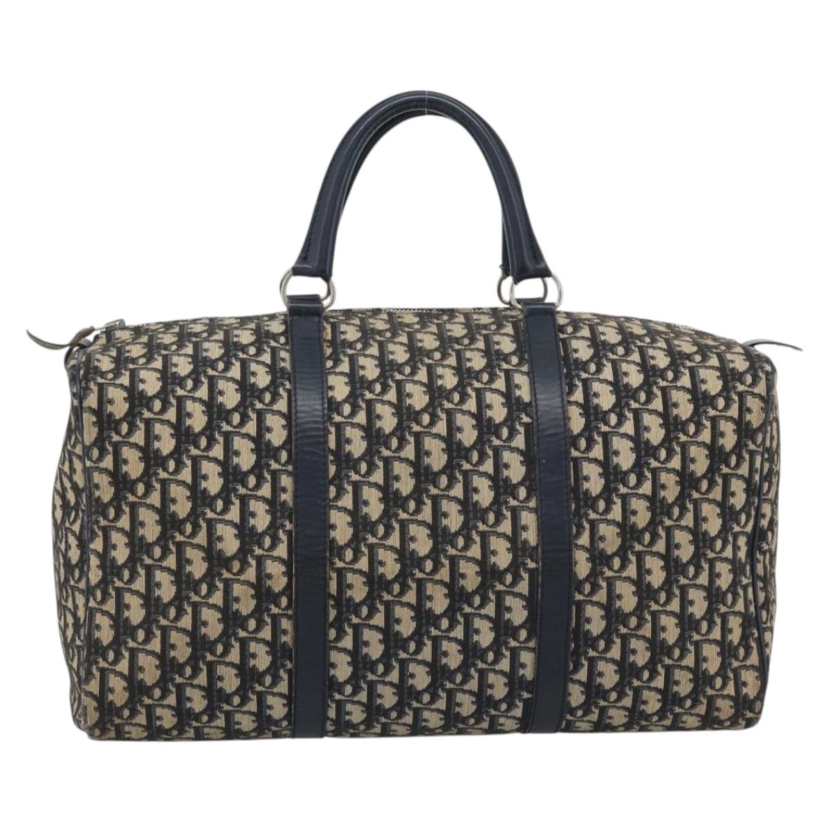 Christian Dior Trotter Canvas Boston Bag Navy Silver Auth BA14375