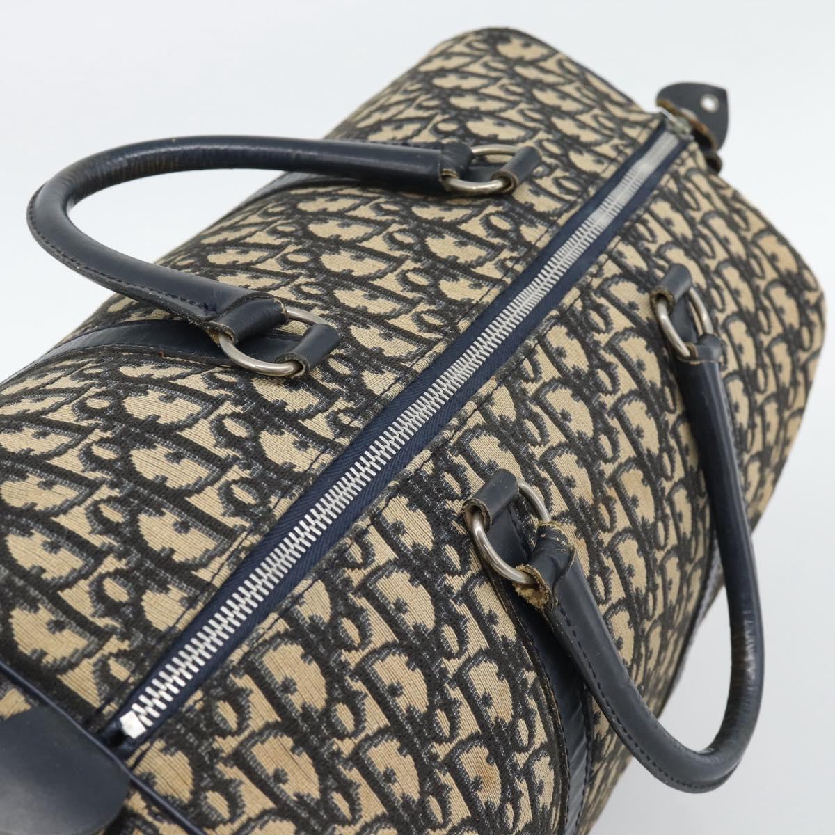Christian Dior Trotter Canvas Boston Bag Navy Silver Auth BA14375