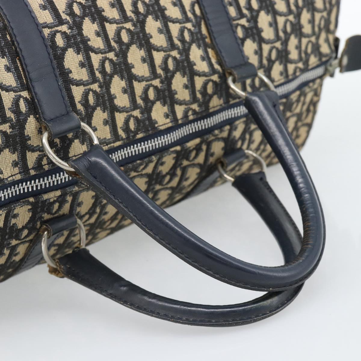 Christian Dior Trotter Canvas Boston Bag Navy Silver Auth BA14375