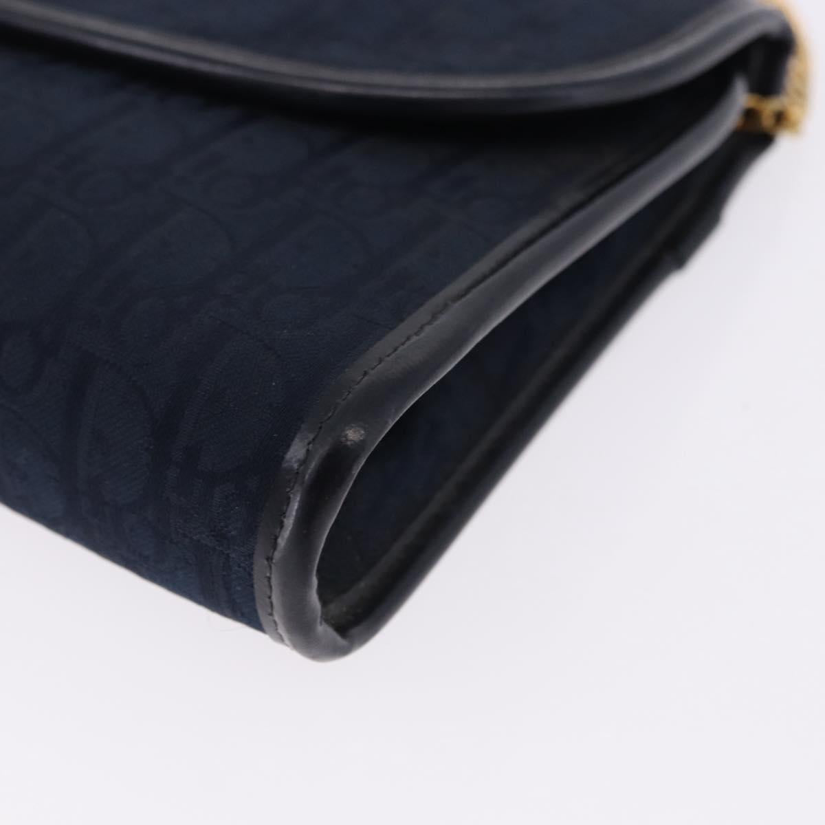 Christian Dior Trotter Canvas Chain Shoulder Bag Navy Gold Auth BA14376