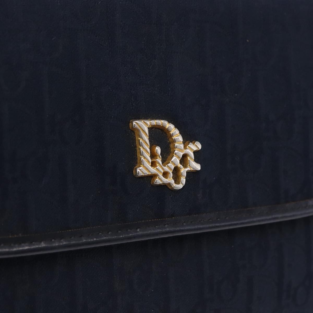 Christian Dior Trotter Canvas Chain Shoulder Bag Navy Gold Auth BA14376
