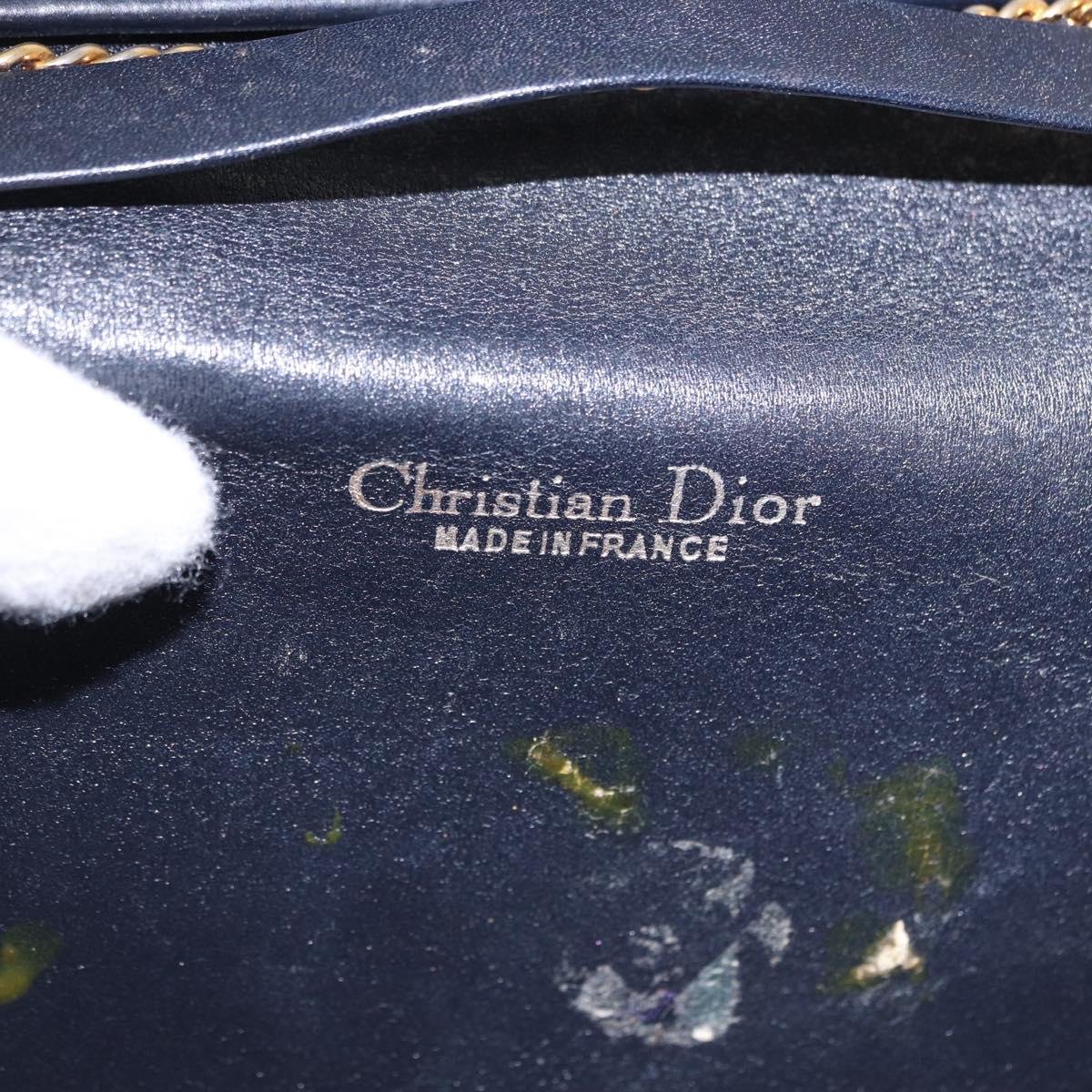 Christian Dior Trotter Canvas Chain Shoulder Bag Navy Gold Auth BA14376