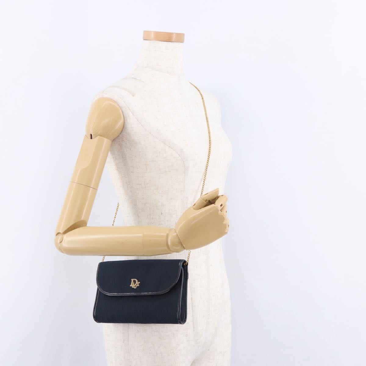 Christian Dior Trotter Canvas Chain Shoulder Bag Navy Gold Auth BA14376
