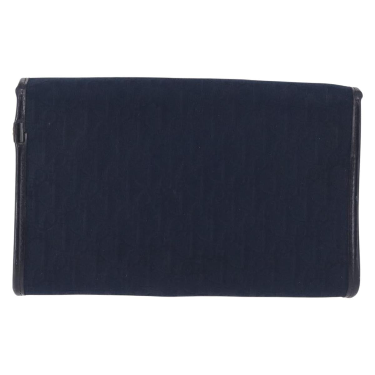 Christian Dior Trotter Canvas Chain Shoulder Bag Navy Gold Auth BA14376