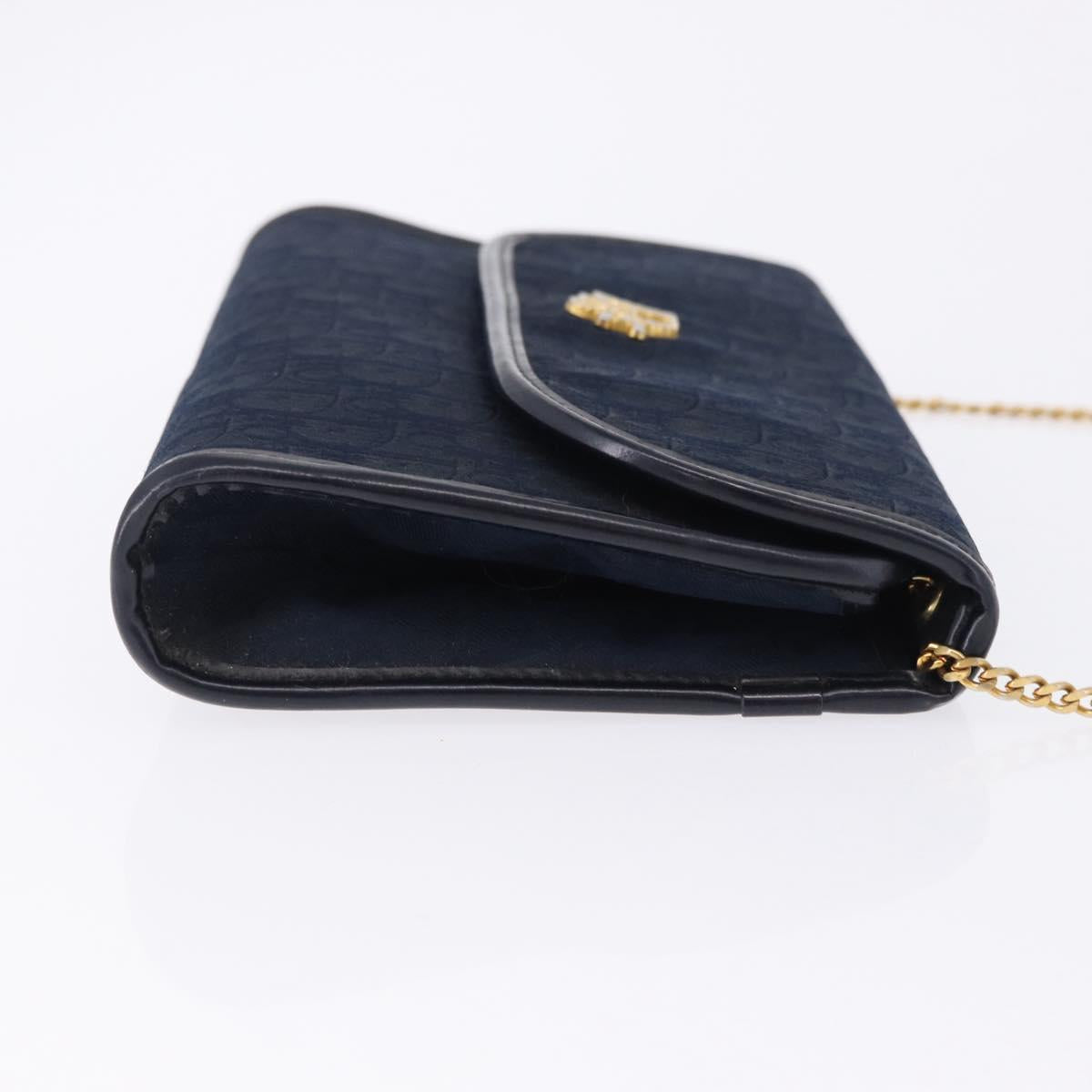 Christian Dior Trotter Canvas Chain Shoulder Bag Navy Gold Auth BA14376