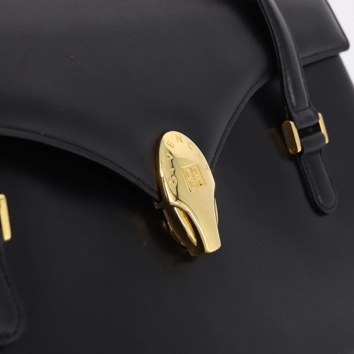 GIVENCHY Hand Bag Leather Black Gold Auth BA14377